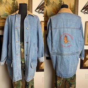 Vintage 90s Denim Chore Coat "World Champion Horseshow Louisville, KY 1996" L